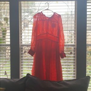 Coral Sheer Long Sleeve Midi Dress
